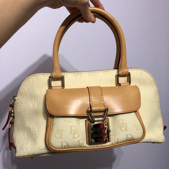 Dooney & Bourke Signature Monogram Cream Tan Canvas & Leather Mix Satchel Bag - Picture 3 of 16